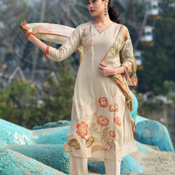 3 Piece set, Cotton Flex, V-Neck, Handwork