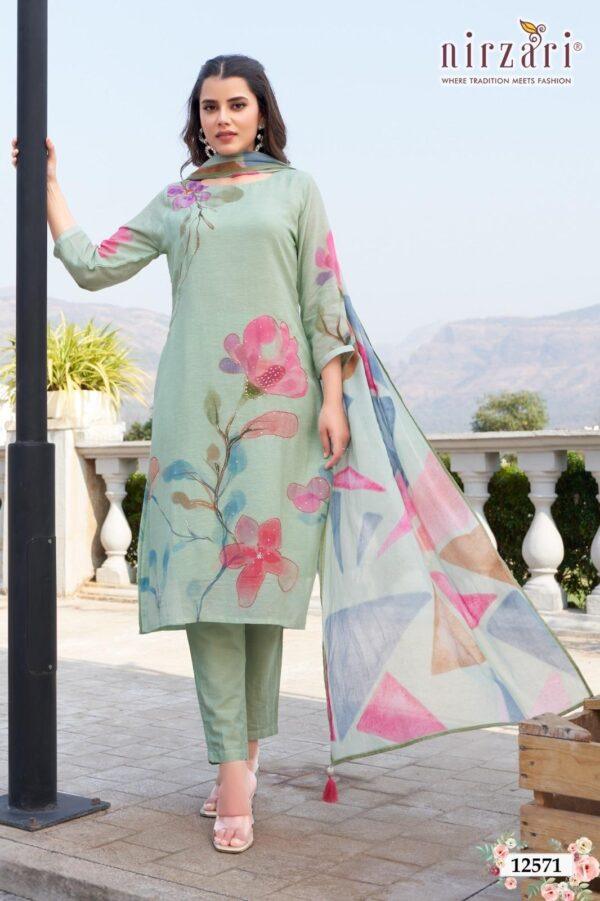 Green Viscose Linen 3-Piece Kurti Set with Dupatta