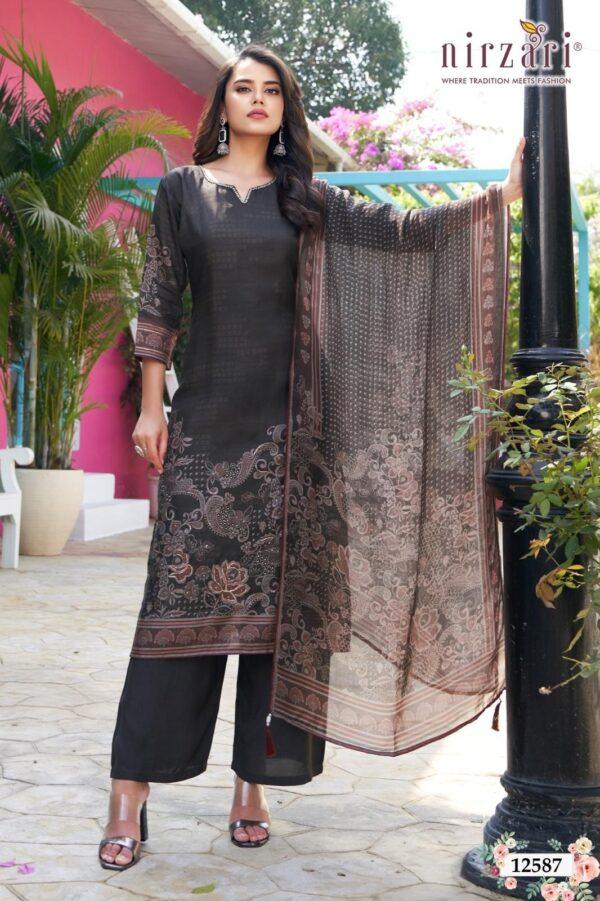 Brown Dola Silk 3-Piece Kurti Set with Dupatta