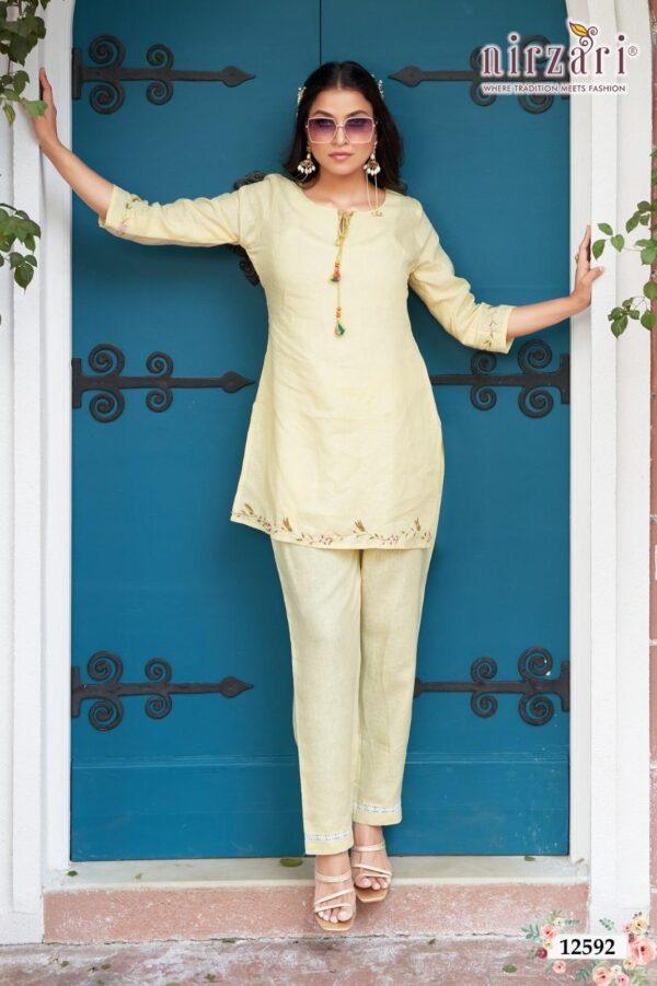 Yellow Pure Linen 2-Piece Co-Ord Set for Women
