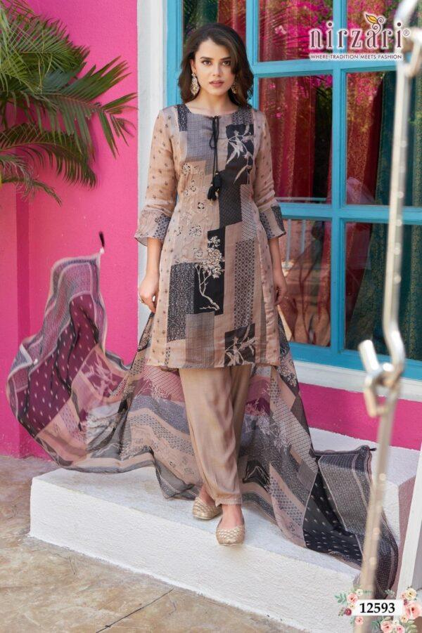 Beige Dola Silk 3-Piece Kurti Set with Dupatta