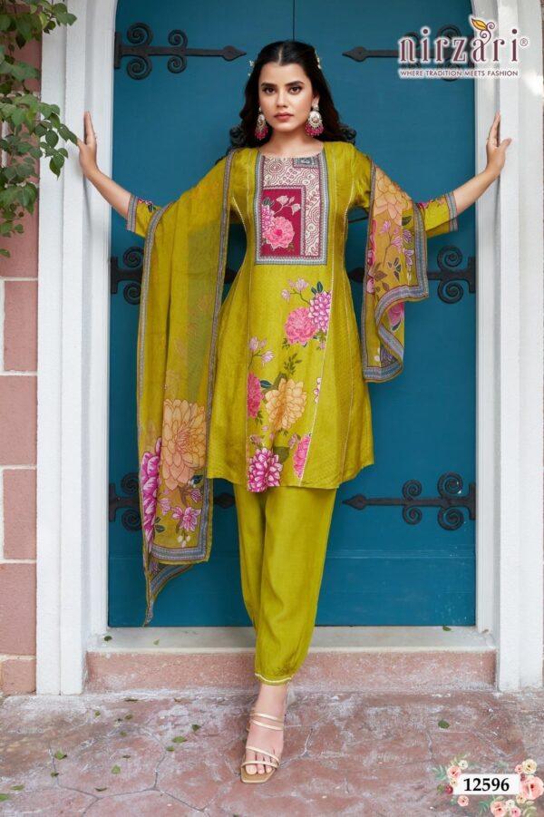 Yellow Dola Silk 3-Piece Kurti Set with Dupatta