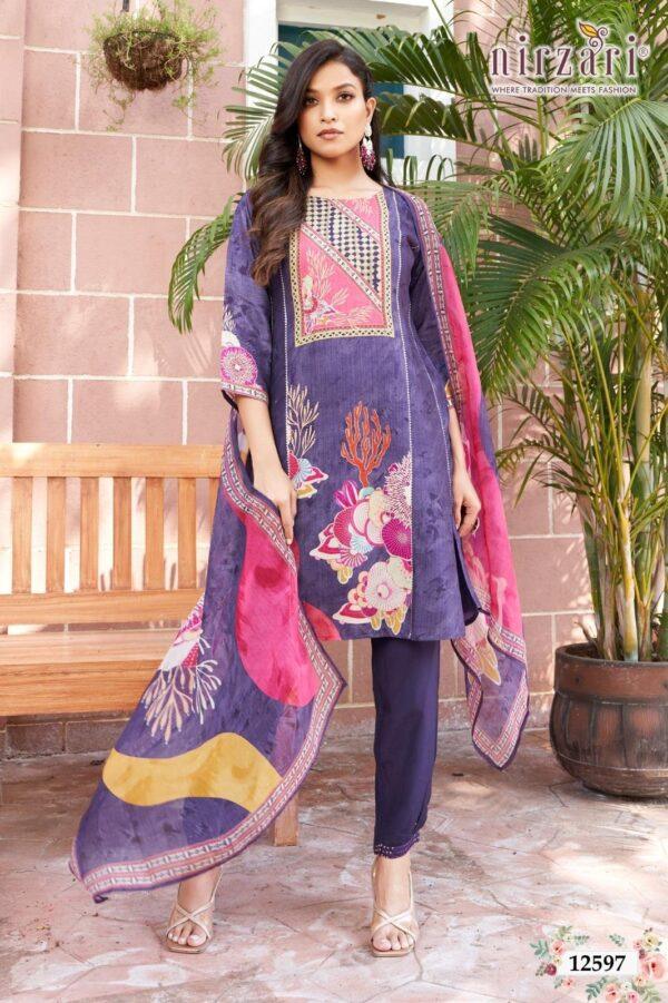 Purple Dola Silk 3-Piece Tunic Kurti Set with Printed Dupatta
