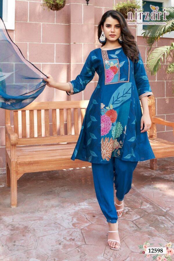 Blue Dola Silk 3-Piece Kurti Set with Dupatta