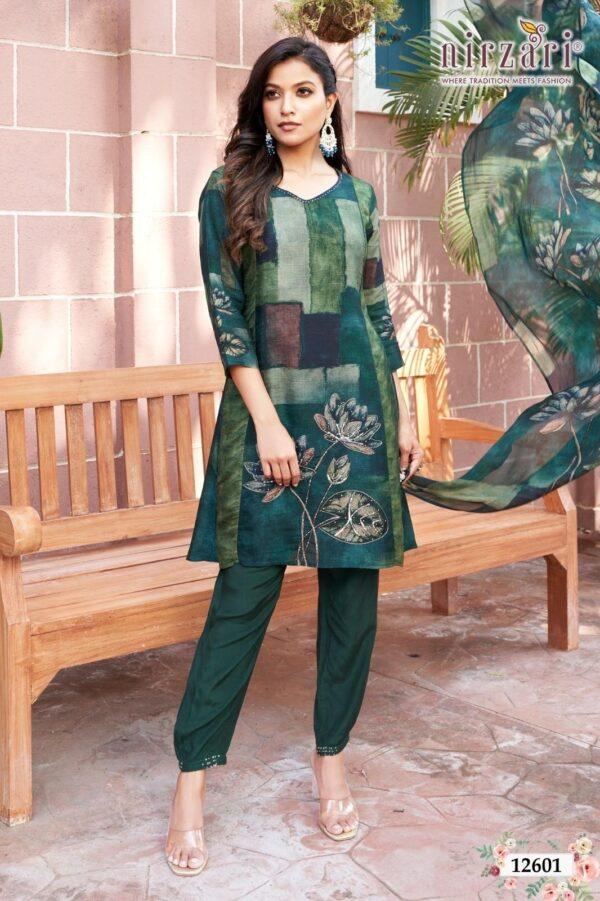 Green Dola Silk 3-Piece Kurti Set with Dupatta