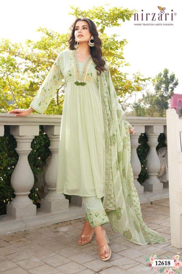 Green Mul Cotton 3-Piece Kurti Set for Women