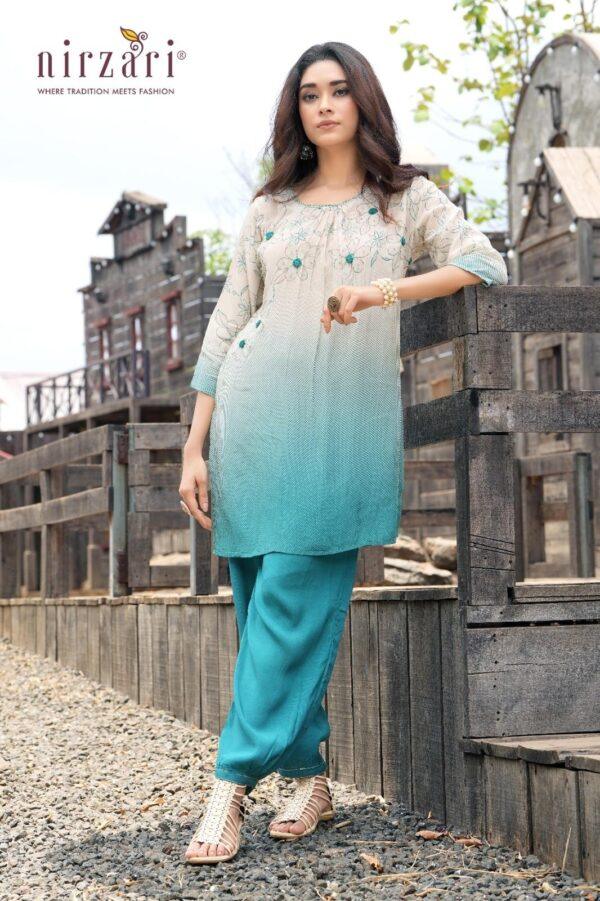 Blue Ombre Printed Crape 2-Piece Kurti Set