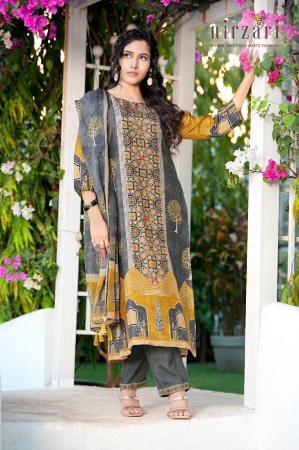 Ajrakh Printed Dola Silk 3-Piece Kurti Set with Dupatta