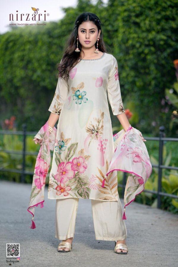 Floral Printed Dola Silk 3-Piece Kurti Set with Dupatta