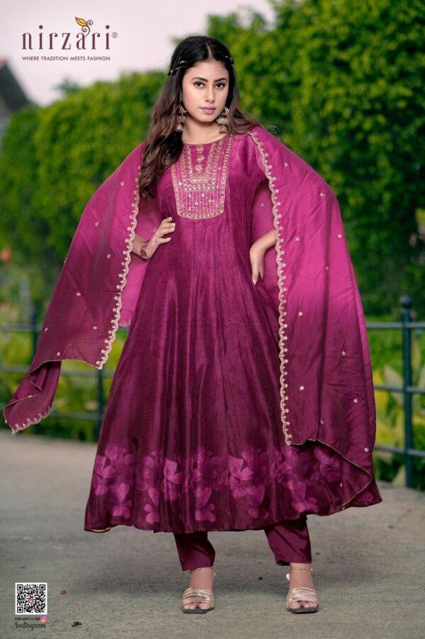 Wine Kalli Dola Silk 3-Piece Kurti Set with Dupatta