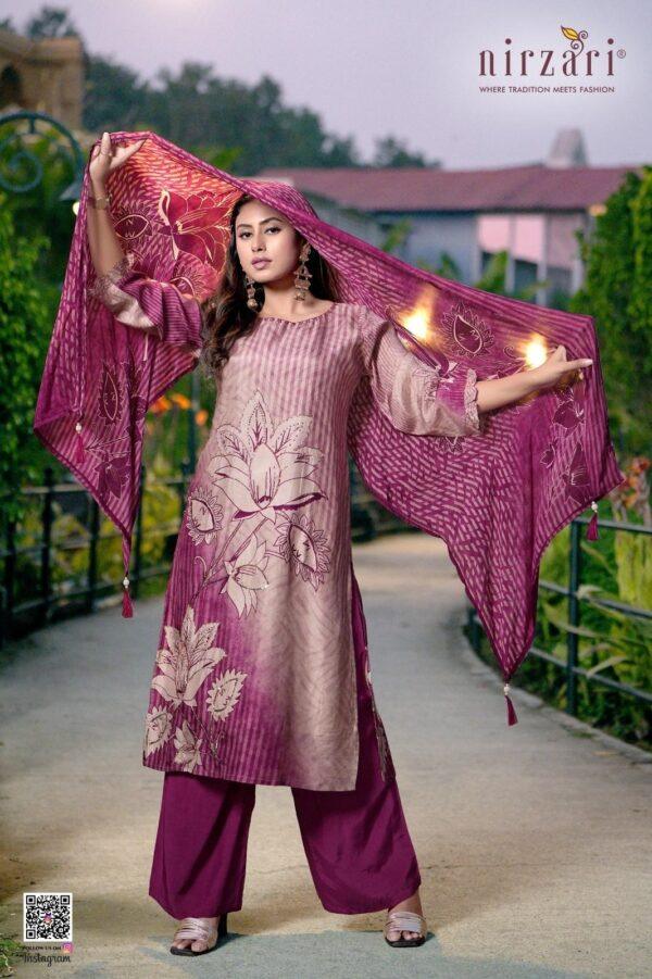 Wine Schiffli Dola Silk 3-Piece Kurti Set