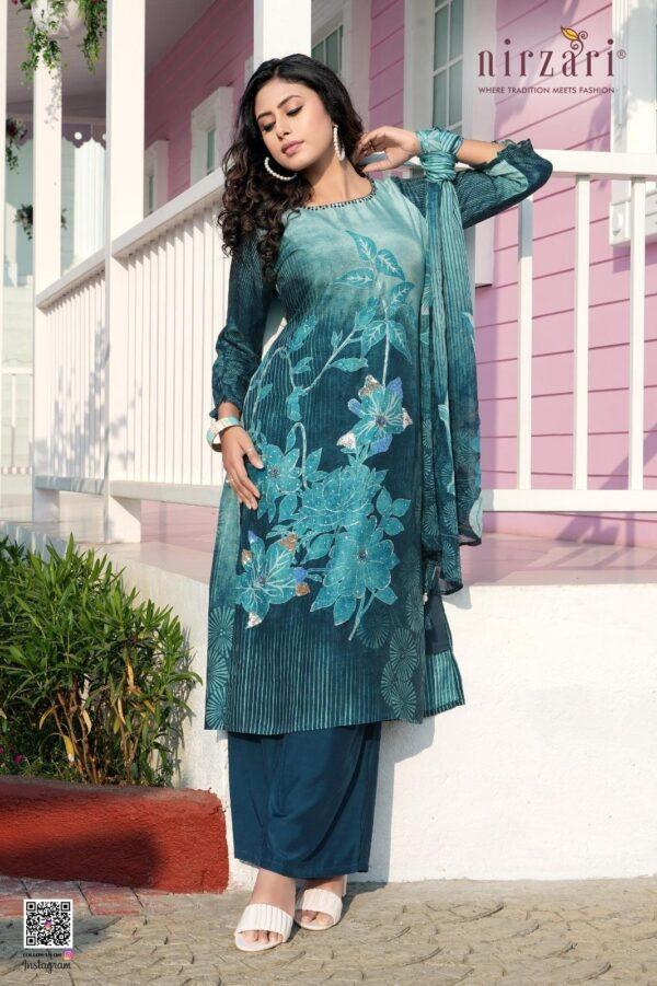 Blue Dola Silk 3-Piece Kurti Set