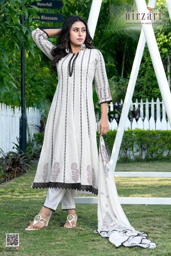 Kalli Cotton 3-Piece Kurti Set (White)