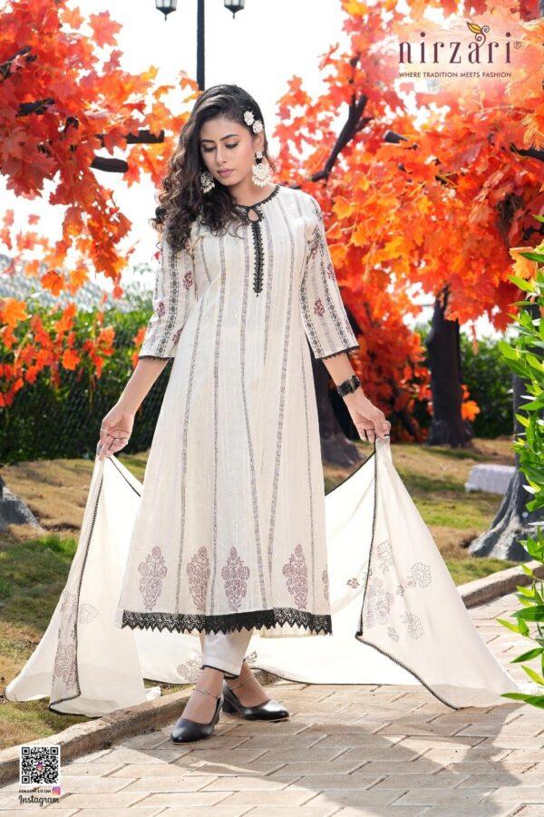 Kalli Cotton 3-Piece Kurti Set with Dupatta (White)