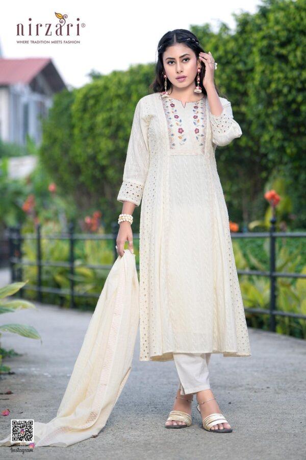 Kalli Schiffli Cotton 3-Piece Kurti Set with Dupatta