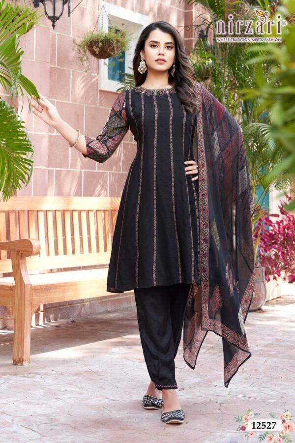 Kalli Dola Silk Tunic 3-Piece Kurti Set with Dupatta (Black)