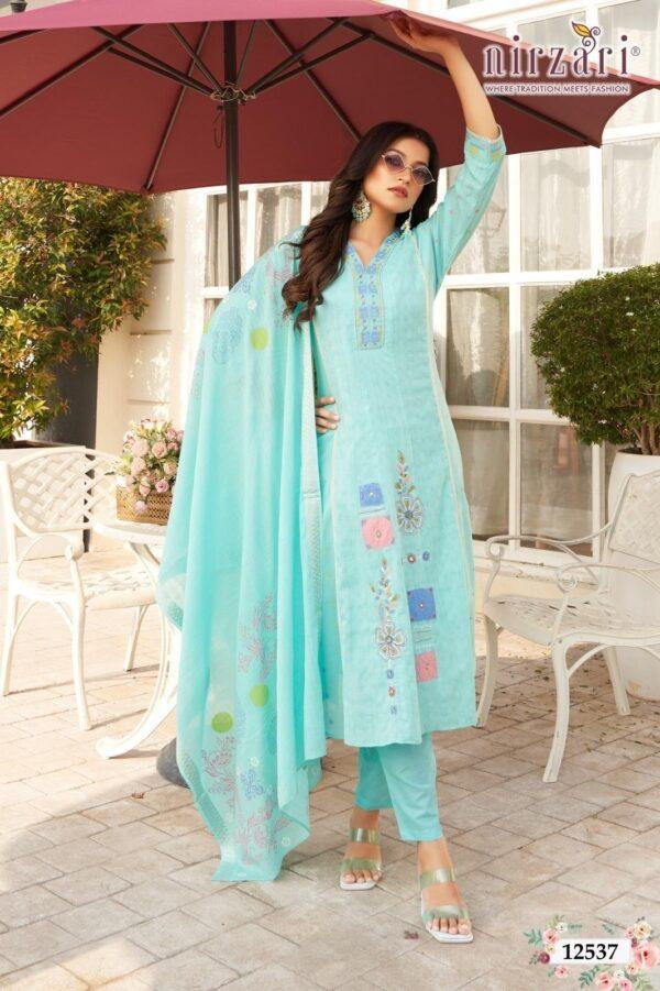 Apple Cut Cotton 3-Piece Kurti Set with Dupatta (Sky Blue)